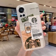 Fashionable Transparent Phone Case OPPO Reno10 Pro Reno 10 Reno10 Pro+5G 2023 Fashionable Starbucks Pattern European American Style Transparent Shock-resistant Protective Case OPPO Reno10 Camera Cover Protective Case