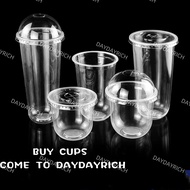 100pcs 16oz cup for halo-halo Milk Tea Cup With Lid Plastic Cups With Lid Disposable8/12/16/22oz