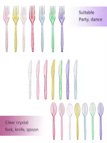 Crystal Disposable Tableware Spoon Fork Knife Suitable for Birthday Party Dance Wedding Dinner Famil