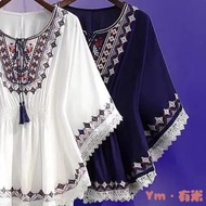 Ym Ethnic Style Chiffon Shirt - 2025 Summer Retro Print | Women's Trendy Top