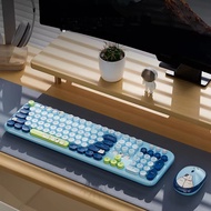 Ergonomic 2.4G Wireless Keyboard Mouse Combo 104 Keys Retro Round Keycaps Cute Cat Keyboard With Sil