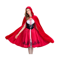 WomenS Gothic Red Riding Hood Costume Hooded Cloak Christmas Halloween Party Dress with Cape Adult R