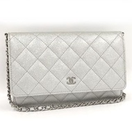 CHANEL 經典鏈條單肩包魚子醬皮銀AP0250 BO6760 NF773