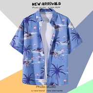 INS เสื้อเชิ้ตลายดอกแขนสั้นแนววินเทจสไตล์ฮ่องกงแนววินเทจสำหรับผู้ชายเสื้อเชิ้ตแนววินเทจฮาวายประเทศไท