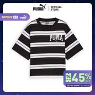 PUMA BASICS - เสื้อยืดผู้หญิง PUMA SQUAD Striped สีดำ - 68153801