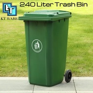KT WARE 240L Trash Wheel Bin Big Green Dustbin Green Plastic Dustbin Tong Sampah Besar Mobile Garba