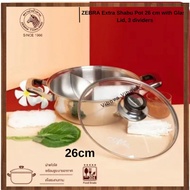 Zebra SUS304 S/Steel 26cm Shabu Pan Glass Lid and 3 Division 泰国斑马牌玻璃盖火锅（3格）26cm