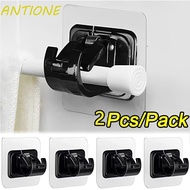 ANTIONE 2pcs Curtain Rod Holder, Adjustable Wall Hanging Curtain Rod Bracket, No Drill Nail-Free Self-Adhesive Black Curtain Rod Hook Home Accessor