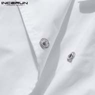 INCERUN Men Fashion Off-shoulder Long Sleeves Tie Belt Lapel Collar Shirt