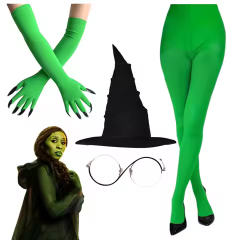 Wicked Elphaba Cosplay Fantasy Costume Gloves Legging Hat Glasses Set for Women Roleplay Props Hallo