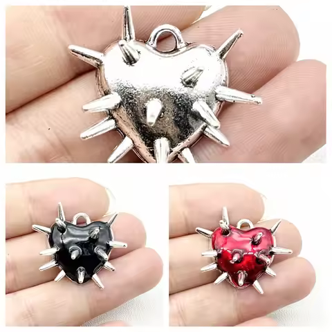 5Pcs Metal New Gothic Style Pendant Spikes, Heart Necklace Earring Accessories, Y2k Jewelry Pendants