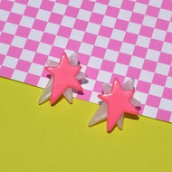多巴胺星星貼耳耳環/ 螢光粉/ 壓克力耳環
