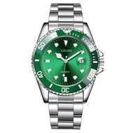 Calendar Green Water Ghost Watch Men's Stainless Steel Band Quartz Watch Wrist Watch 6F7R