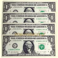Uang Kuno 1 USD Dolar Amerika Serikat ( 4  LEMBAR UANG ASLI )