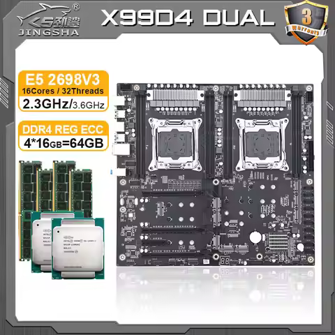 JINGSHA X99 dual Xeon motherboard cpu set E5 2698v3 CPU 4*16GB DDR4 RAM Main board zeon PC dual e5 2