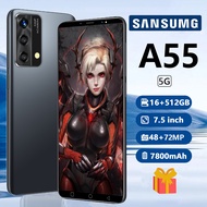 โทรศัพท์มือถือ SANSUNG  A55 Smartphone 7.5 นิ้ว RAM 16GB+ROM 256GB โทรศัพท์มือถือราคาถูก 4K HD 6800m
