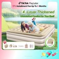 【MODOFO】【Free pillow】Inflatable Air Bed Mattress Khaki With Electric Pump 40CM Single/Double Portabl