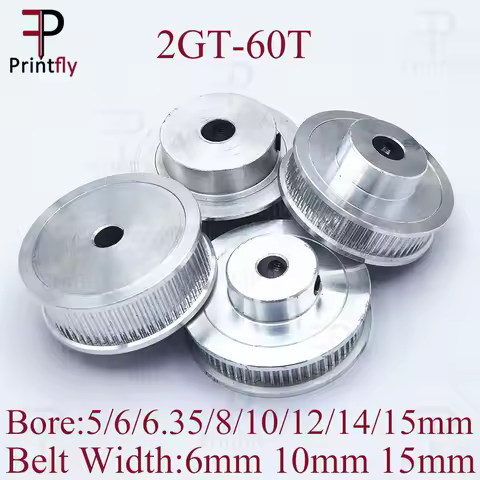 Printfly 2GT 60 teeth 2GT Timing Pulley Bore 5/6/6.35/8/10/12/14/15mm for GT2 Open Timing belt width