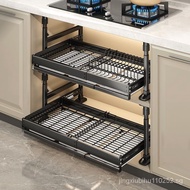 [NEW!]Kitchen Cupboard Dish Storage Rack Punch-Free Double-Layer Drawer Basket Cupboard Storage Rack Draining Dish Rack