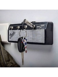 Fender Jack Rack-吉他音箱鑰匙掛架，包括4個吉他插頭鎖匙扣和1個壁掛安裝套件，掛在牆上的鑰匙掛架，音箱鑰匙掛架，復古家居裝飾鎖匙扣，快速且簡單安裝