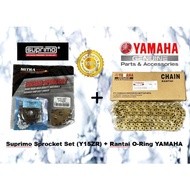 Rantai (YAMAHA) O-ring Gold, Sprocket (SUPRIMO) Yamaha Y15 FZ150 Y16 Sprocket Set (415H-132)