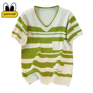 Pancoat striped sweater summer thin design short sleeve T-shirt Ice Silk top