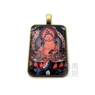 Tibetan Ethnic Yellow God of Wealth Tibetan Tibetan Thangka Alloy Glass Retro Amulet Small Pendant◈1