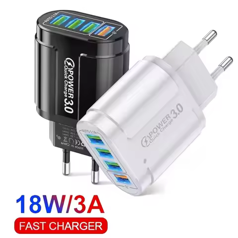 48W Fast Charging Europe EU US Plug USB Charger 4 Ports Quick Charger USB Mobile Phone Travel Charge