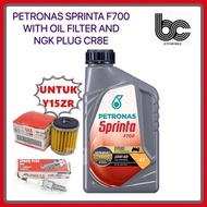 PETRONAS SPRINTA F700 4T 15W-50 SEMI SYNTHETIC ENGINE OIL + OIL FILTER + NGK PLUG CR8E / Y15ZR 135LC FI SERVIVE PACK