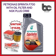 PETRONAS SPRINTA F700 4T 15W-50 SEMI SYNTHETIC ENGINE OIL + OIL FILTER + NGK PLUG CR8E / Y15ZR 135LC