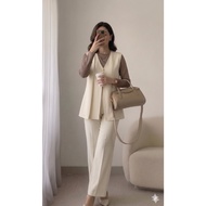 Zora One Set Thick Scuba Material Long Pants Set Vest Work Office Casual Korean Style Modern Outer B