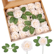 Fake Roses Foam Artificial Flowers with Stem Bride Bouquet For DIY Bridal Baby Shower Decoration
