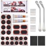34 PCS Bike Tire Repair Kit, with 24 PCS Vulcanizing Patches/26 Glueless Tube Patch Kits& 2 Premium 