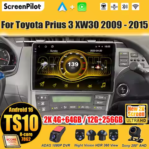 Android 16 For Toyota Prius 3 XW30 2009 - 2015 Stereo Head Unit Multimedia Video Player GPS Navigati