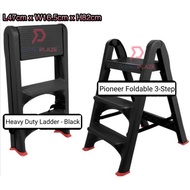 Black 3 Step Pioneer Heavy Duty Ladder Foldable Step Stool Tanggal Plastik