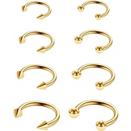 Yolev 8 PCS Gold Septum Ring 16G Septum Jewelry Stainless Steel Horseshoe Earring Nose Lip Rings for