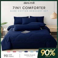 DORAMILL Terra Plain Series 7in1 Bedsheet Set with Hotel Comforter Pillow Case & Bolster Case BEX Be