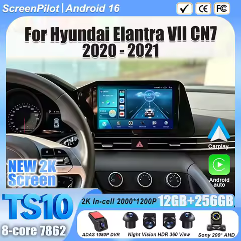 Android 16 For Hyundai Elantra VII CN7 2020 - 2021 Car Radio Stereo Head Unit Multimedia Video Playe