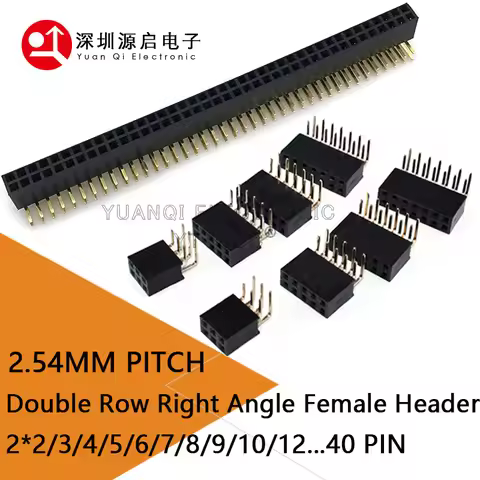 10PCS 2*2/3/4/5/6/8/20/40 PIN Double Row Right Angle FEMALE PIN HEADER 2.54MM PITCH Strip Connector 