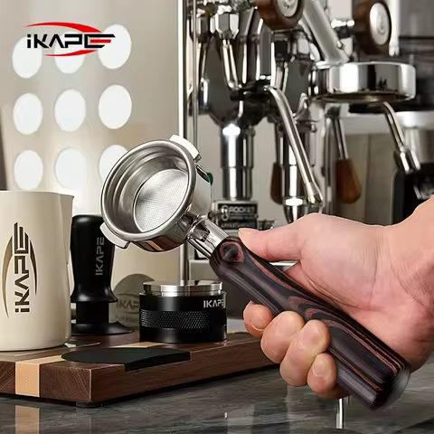 IKAPE Bottomless Portafilter Colored Wooden Handle for Delonghi/Barsetto/Berivlle/Lamarzocco/Flair58