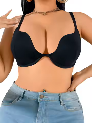 90D-105D Solid Women Plus Size Bra Solid Deep V Push Up Bra Brassiere Daily Breathable Thin Cup Ling