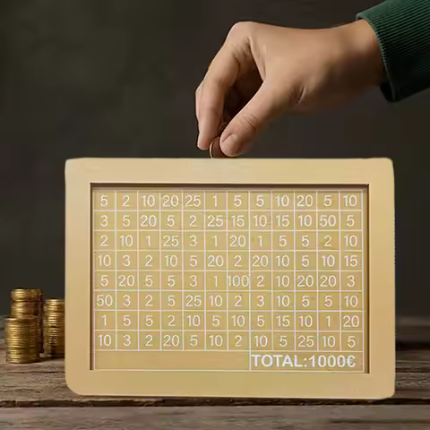 1pc Cash Bank Wooden Savings Box, Wooden Cash Savings Money Box with Currency Target and Numbers, Wo