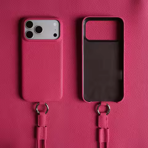 With Lanyard Genuine Leather Case For iphone 13 14 15 16 17 Pro Max 17e 16e 12 Mini 11 Air Back Cove
