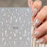 French Small White Flower Nail Art Stickers Gold Line Nail Art Decals 3D Embossed Self-Adhesive Flor