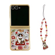 แมวกวักนำโชคเคสโทรศัพท์แบบสร้อยข้อมือที่ค้ำชาร์จไร้สายแม่เหล็กสำหรับ Samsung Galaxy Z Flip 5 6 Z Fli