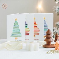 [SG Seller] 4pc/set Christmas Rainbow Watercolour Greeting Cards Colourful Santa Tree Card Gift