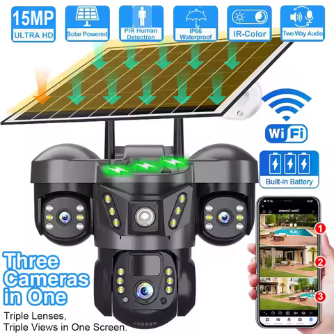 V380 Pro Triple Lenses WiFi Solar Camera PIR Human Detection Night Vision Waterproof Security CCTV C