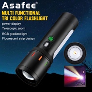 Asafee LS703 Ultra Bright Flashlight 38650A Battery RGB Zoom Laser Rechargeable Multifunctional Flas