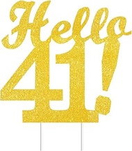 Hello 41 Cake Toppers Gold Glitter, Happy 41st Birthday Cake Decorations Cheers to 41 Years Party De