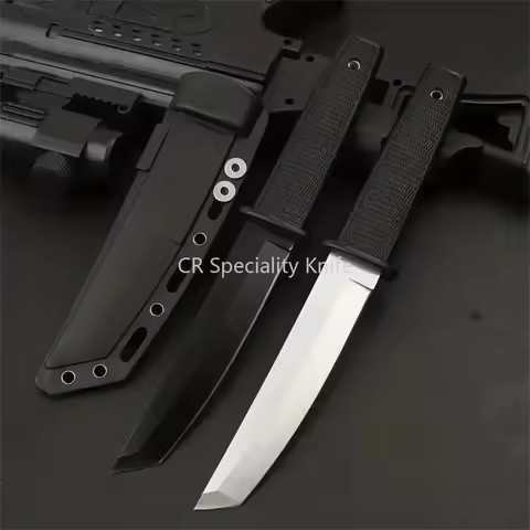 Combat Portable Kobun Tanto Blade Outdoor Fixed Knife 8Cr13Mov Steel Nylon Wave Fibre Handles Katana